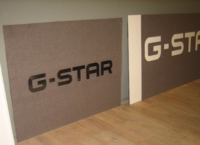 Logo G-Star uitgesneden uit vilt